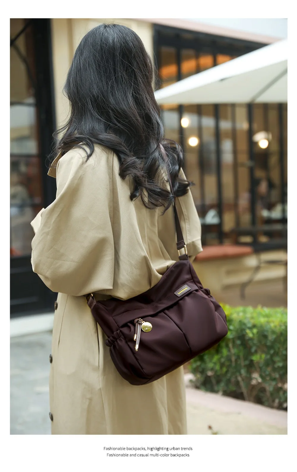Lässige Nylon-Umhängetasche, leichte, einfarbige Umhängetasche, große Kapazität, Einzelschultertasche für Damen – Detail 6
