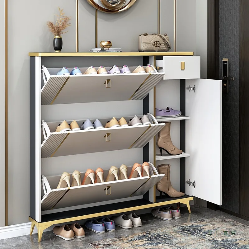 Light luxury ultra-thin tipping bucket shoe cabinet, large-capacity storage at the door of the home, simple modern door storage