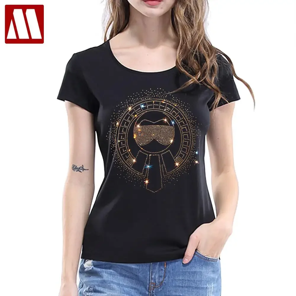 2024 Summer Shinny Bow Tie Diamond T shirts Women Cotton T-Shirt Lady Short Sleeve T-SHIRT Rhinestone Streetwear Size 5XL Tops