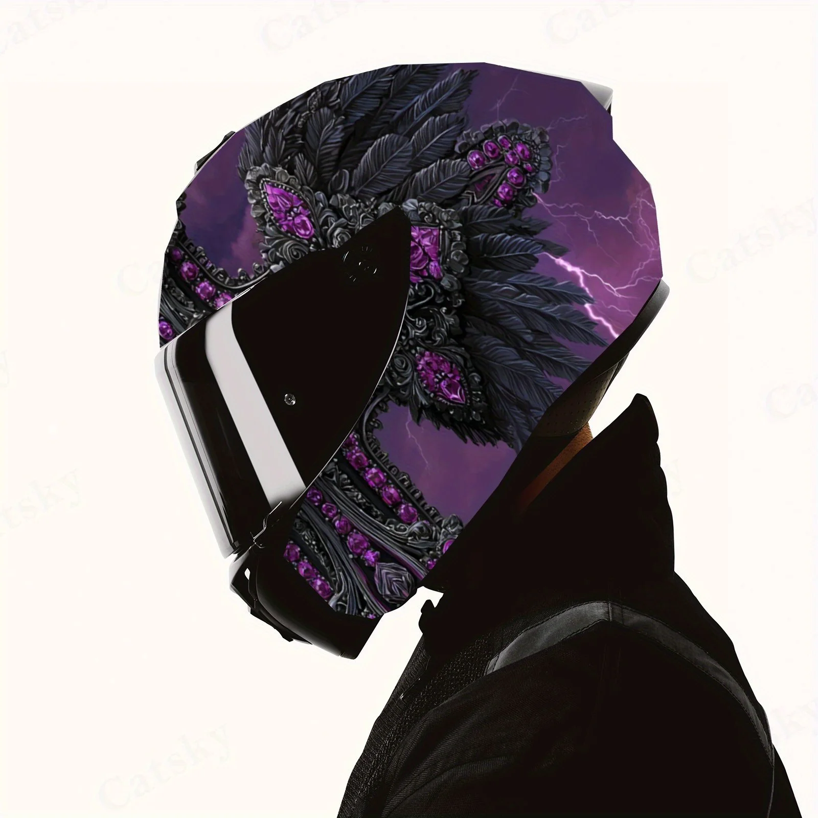 Mysterious Purple Skull Cross-Durable Waterproof PVC, Self-Adhesive Motorcycle Racing Helmet Decal, Perfect Gift for Motorcycle view 4