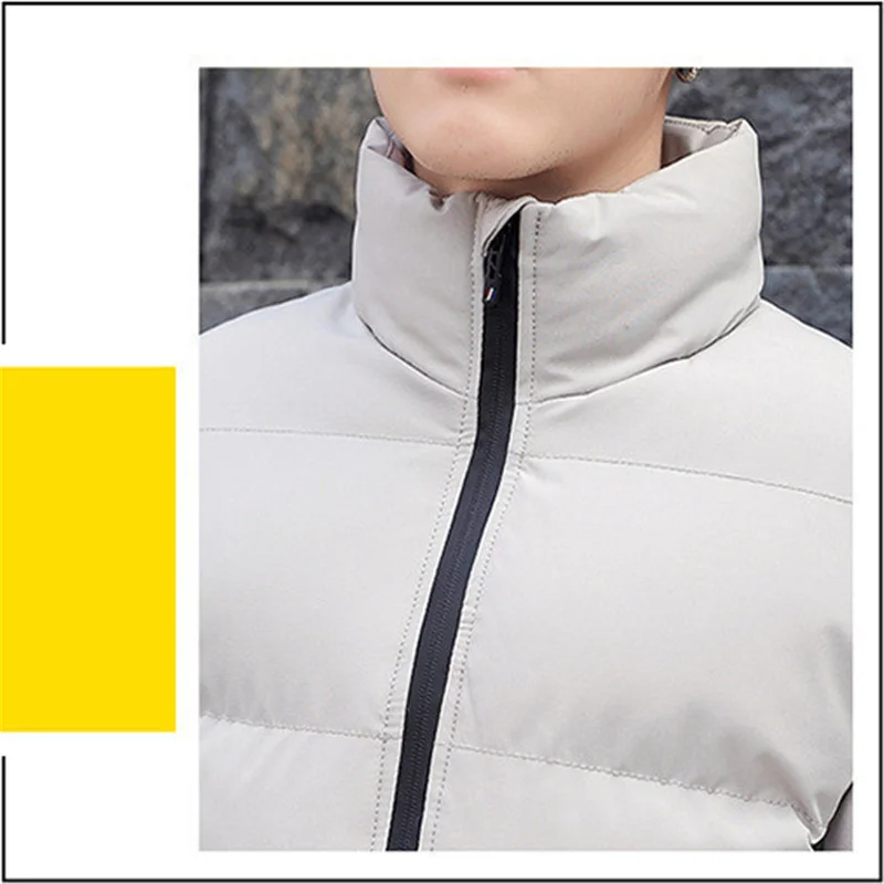 เสื้อแจ็คเก็ตผ้าฝ้ายคอตั้งสำหรับผู้ชาย ฤดูใบไม้ร่วงและฤดูหนาว แบบมีซิป สไตล์เกาหลี หนา อุ่น