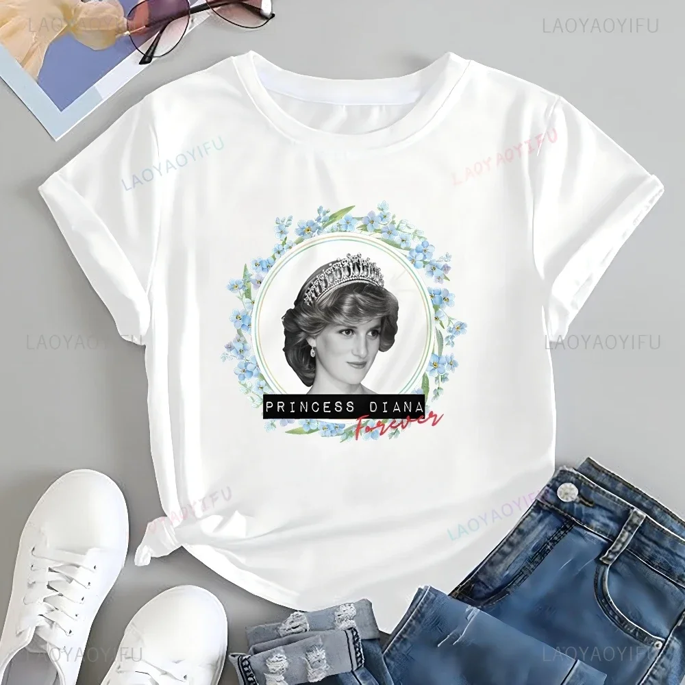 Commemorative Princesa Diana Printed T-shirt Top Neutral Trend Harajuku Short Sleeve Unisex Shirt Pattern Large T-shirt