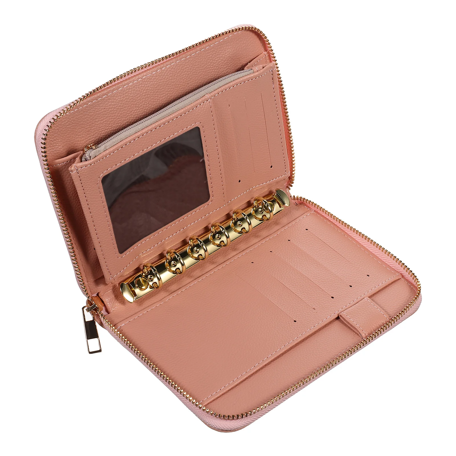 Pink PU Budget Wallet with Zipper Spacious Cash Card Holder Organizer for Women Finance Management Daily Travel Essential