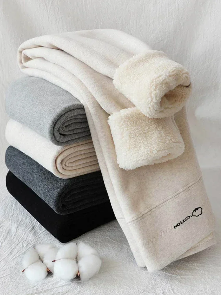 

Women's Leggings with Fleece Thermal Cotton Skinny Pants Winter Stretch Black Grey Tights Thick Warm Velvet Leggings for Women