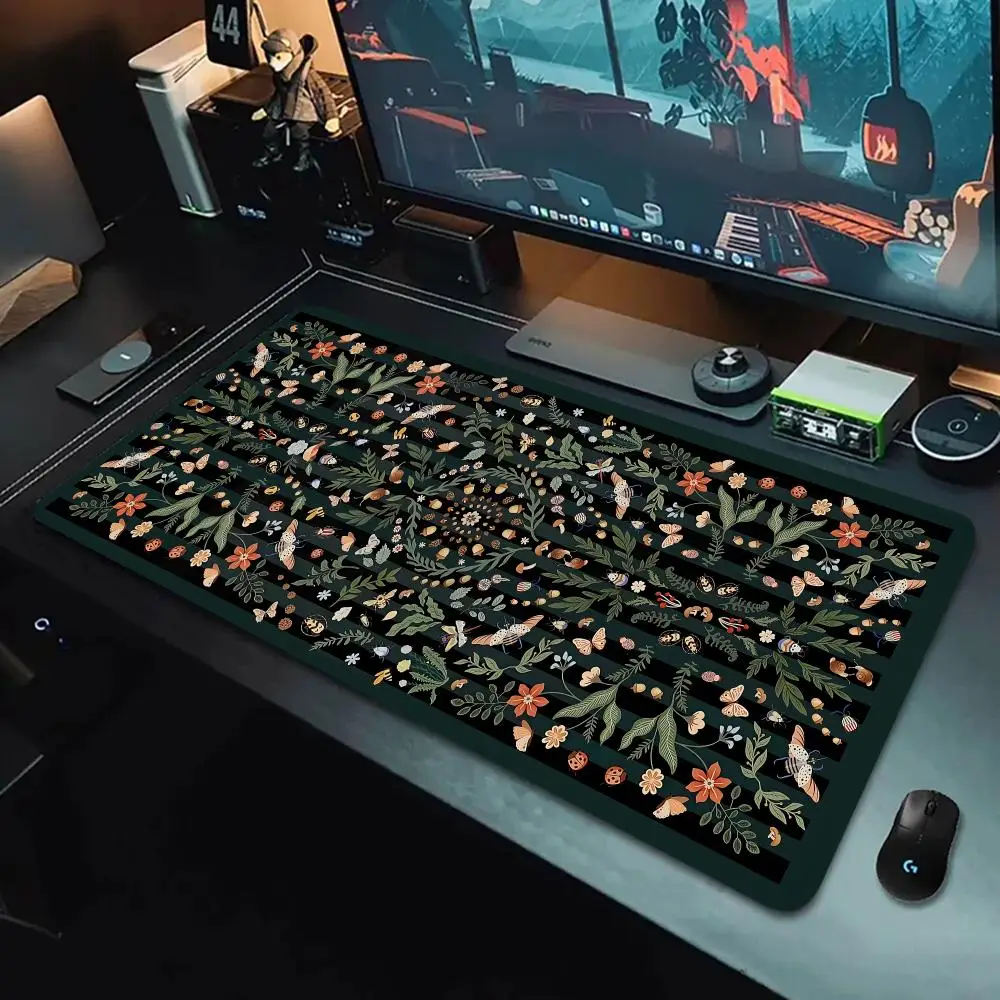 Computer Desks pad rubber anti-slip pc accessories edge locking large mouse pad desk pad gaming mats Dark Floral Moth office mat