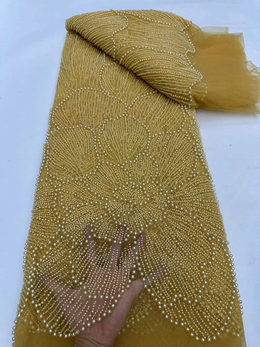 African French Tulle Mesh Beaded Lace Fabric High Quality 2026 Nigerian Mesh Lace Luxury For Women Wedding Dresses  5yards