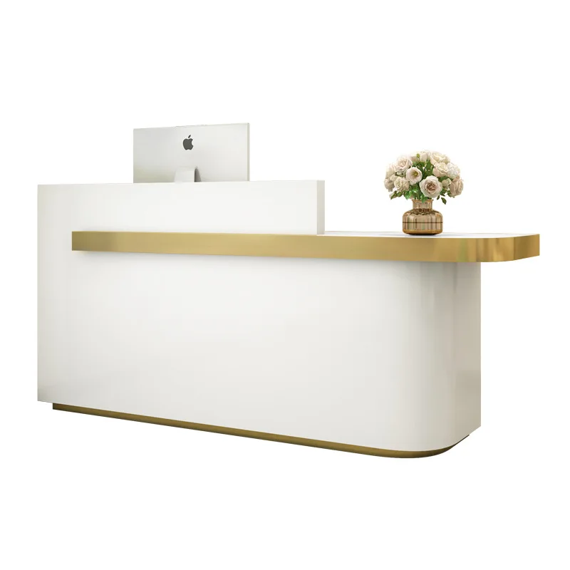 Modern simple white curved small store cashier counter women's clothing nail salon Korean beauty salon front desk reception