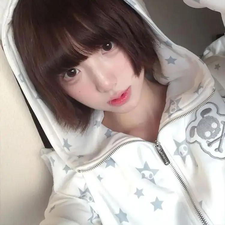 American Skull Star Full Mark Ear Splicing Hooded Sweatshirt Women 2025 Spring New Loose Lazy Jacket