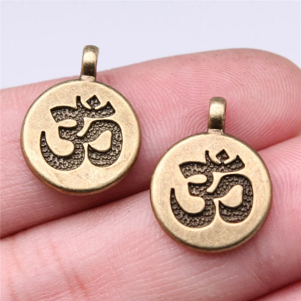 Jewelry Making Supplies Double-Sided Om Symbol Charms Vintage Findings 4pcs