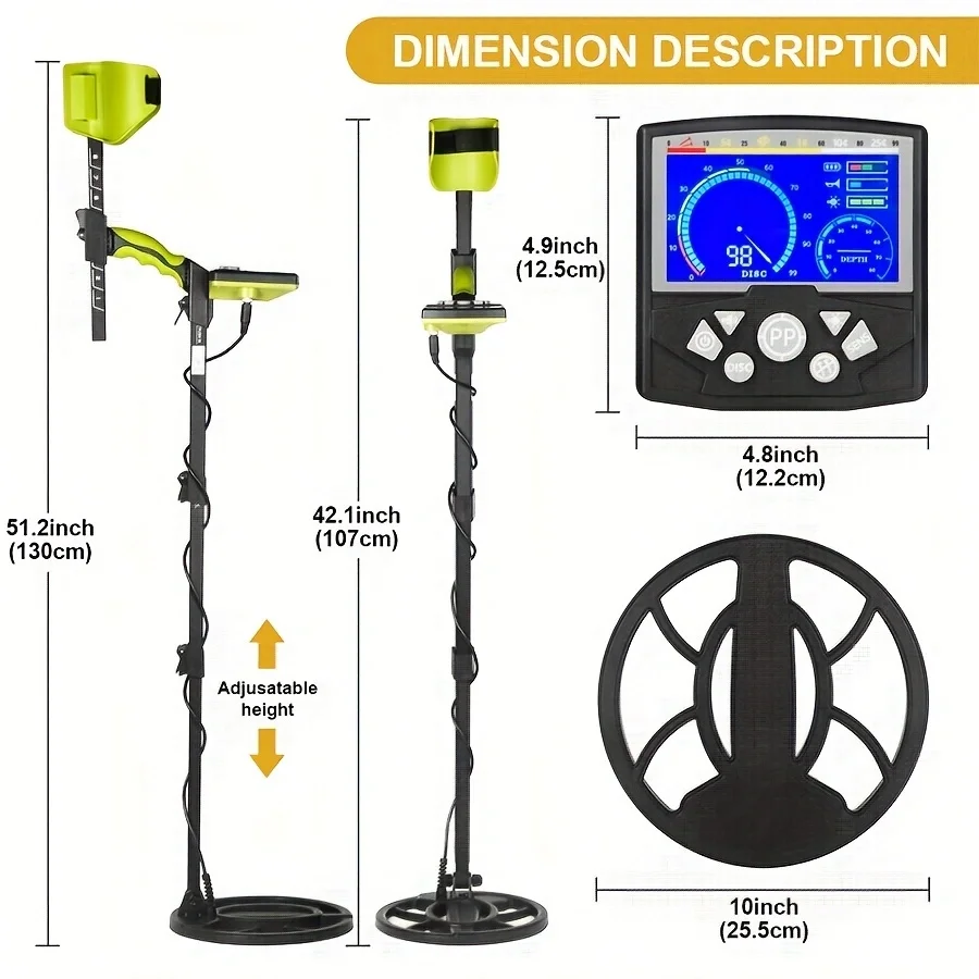 Metal Detector for Adults Analog Pointer Metal Detector with LCD Screen 10\'\' Waterproof Coil Adjustable All Metal&Disc&Pinpoint