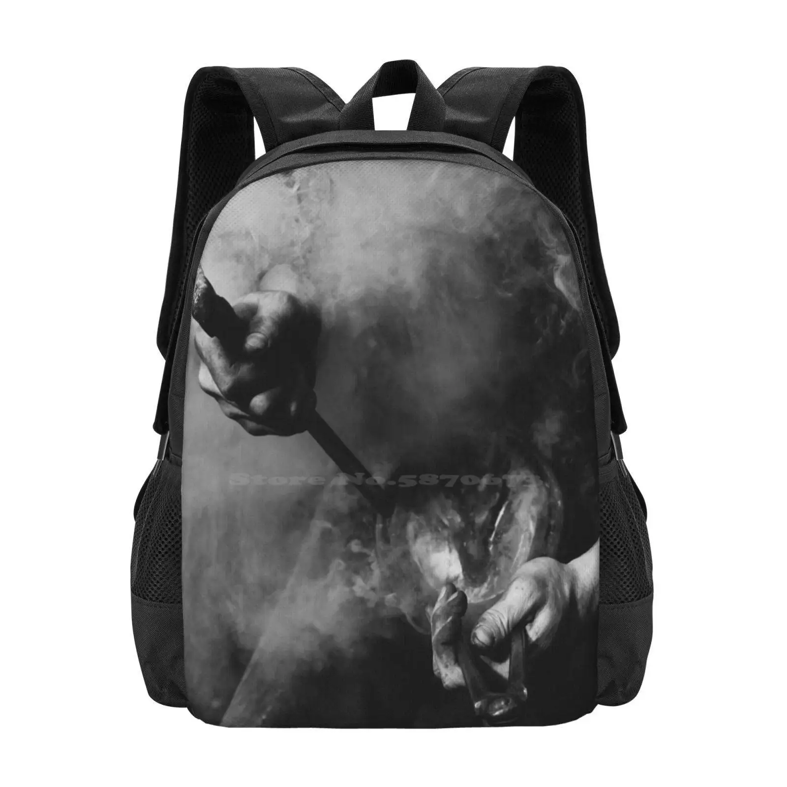 Farrier Fashion Pattern Design Travel Laptop School Backpack Bag Horse Equine Farrier Shoes Work Smoke Black White Hands Brian