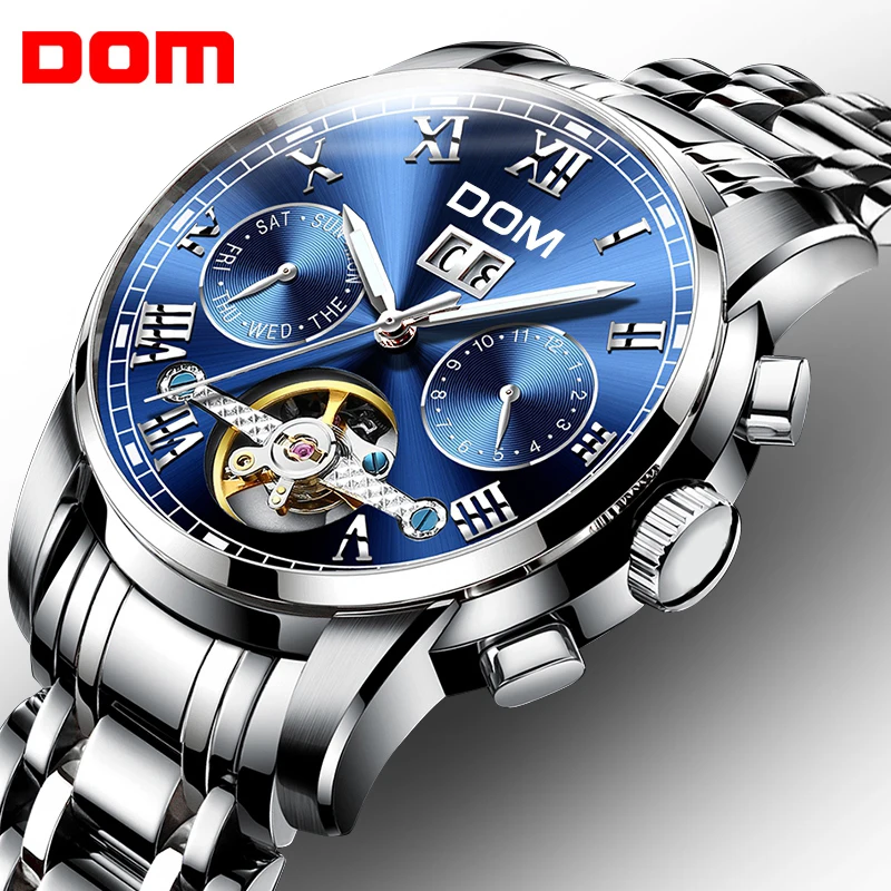 Imagem -02 - Dom Marca de Luxo Relógios Mecânicos dos Homens do Esporte Relógio à Prova Impermeável Água Moda Azul Dial Relógio de Pulso Relógio Masculino M75