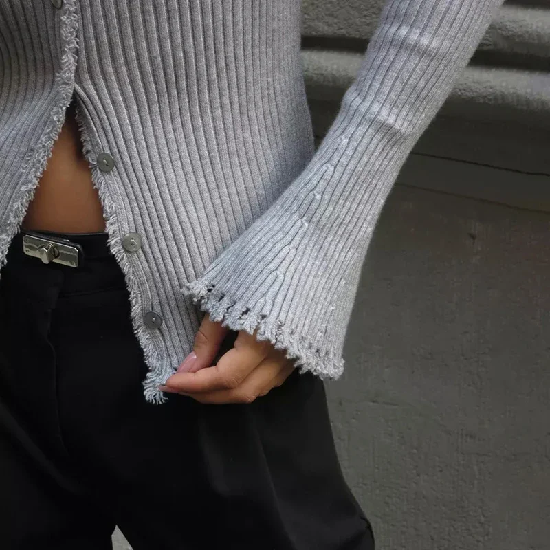 Elegant Sweater Cardigan Women's Single Breasted V neck Knitted Top Chic Slim Flare Long Sleeve Sweater Coat Female New