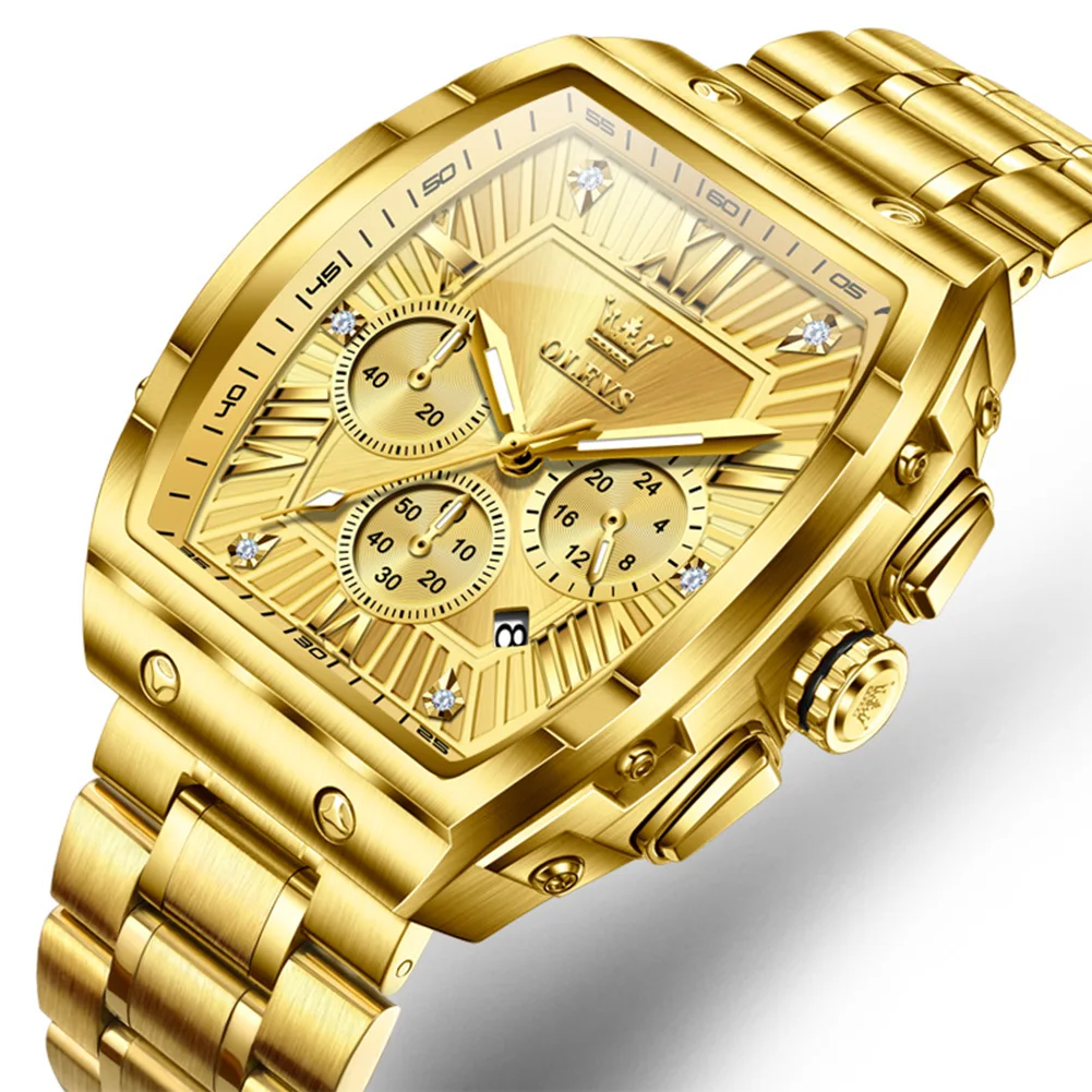

OLEVS Топ Классические Мужские Золотые Стальные Часы Модные Кварцевые Часы Для Мужчин Хронограф Водонепроницаемые Наручные Часы Reloj Mujer