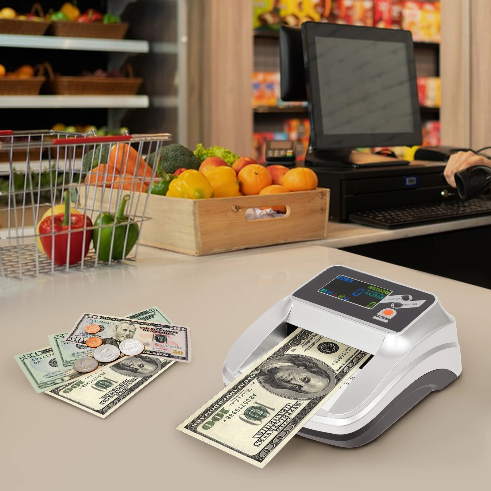 Rilevatore di fatture per contatore di denaro nel dollaro americano, controllo contraffatto per banca, vendita al dettaglio, supermercato, negozio, generi alimentari, ristorante