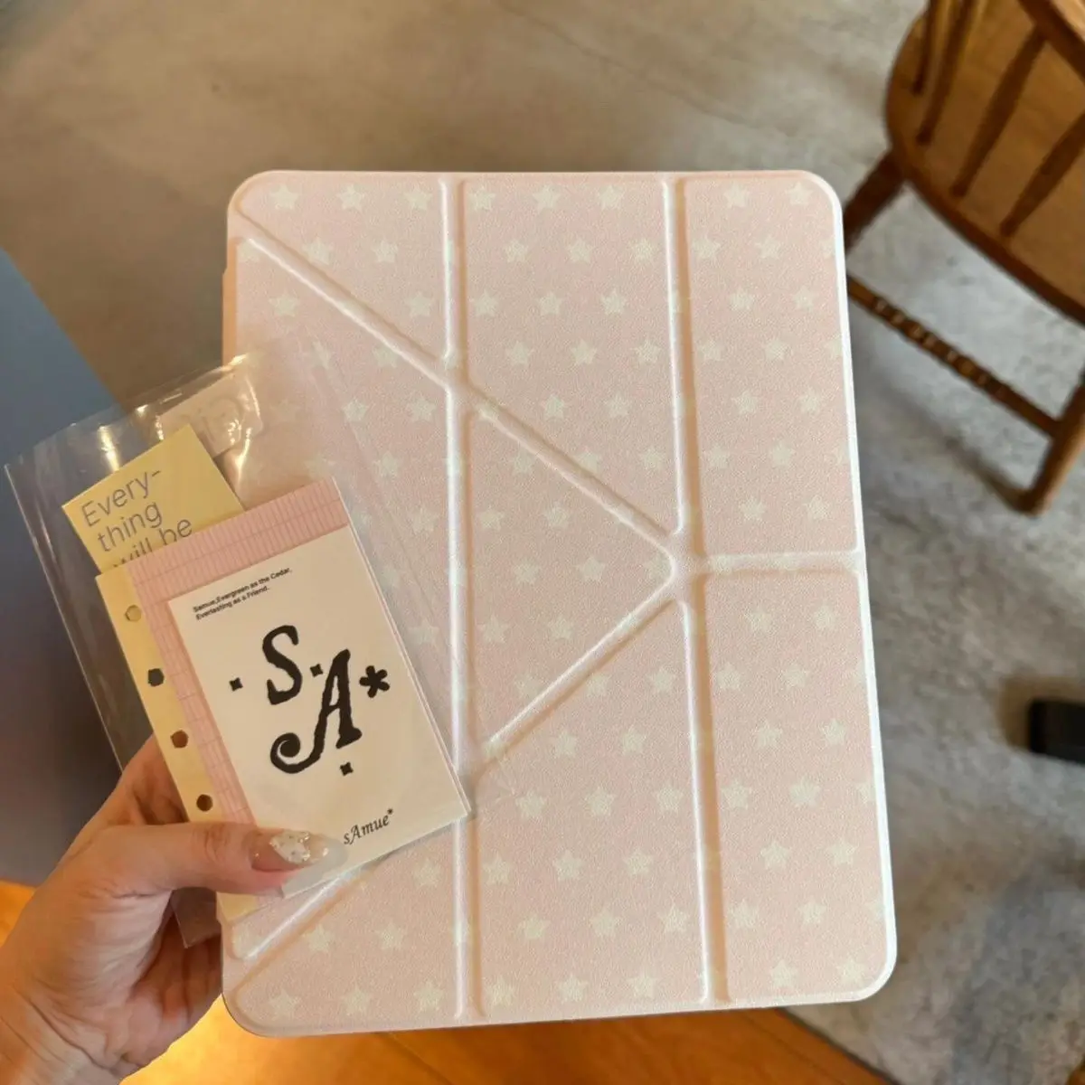 Pink Star Wings Transparent For iPad Pro 11 13In 2025 iPad Pro 12.9in Air7 10th M4 M5 Y-Shaped Folding Protective Cover