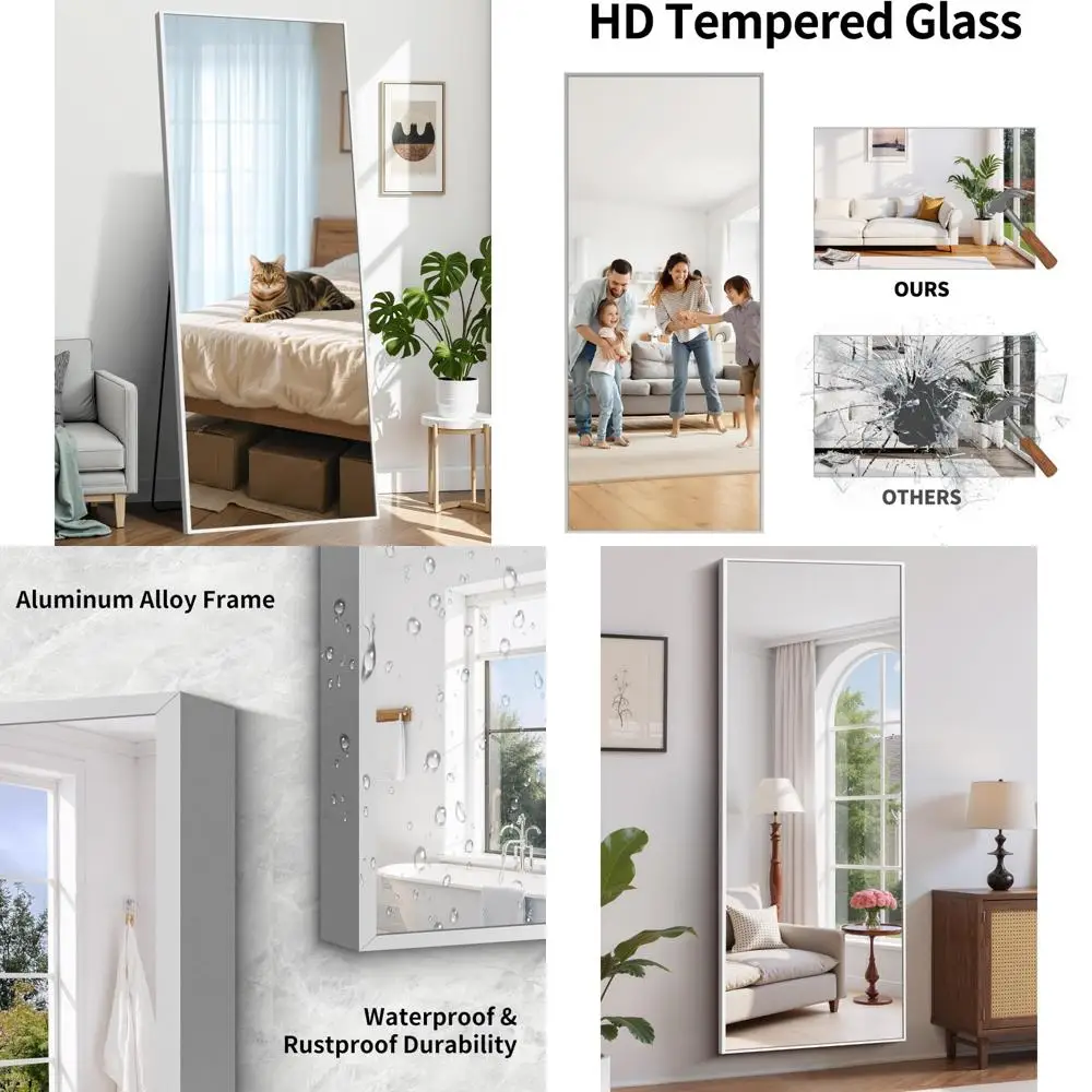 Grande espelho de pé de comprimento total com moldura de liga de alumínio para decoração de casa - espelho de chão de 71x26 polegadas para quarto e sala de estar