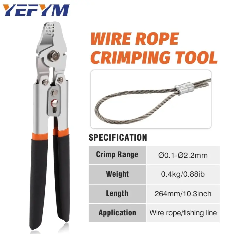 Wire Rope Crimping Cutting Tool YEJ-122O Crimper for Fishing Lines and Aluminum Crimping Loop Sleeves up to 2.2mm Pliers