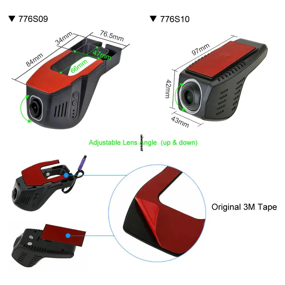 SINOSMART Novatek SONY IMX307 1080P Universal Wifi DVR for Toyota/Chevrolet/Ford/Nissan/Hyundai Adjustable Angle Control by App