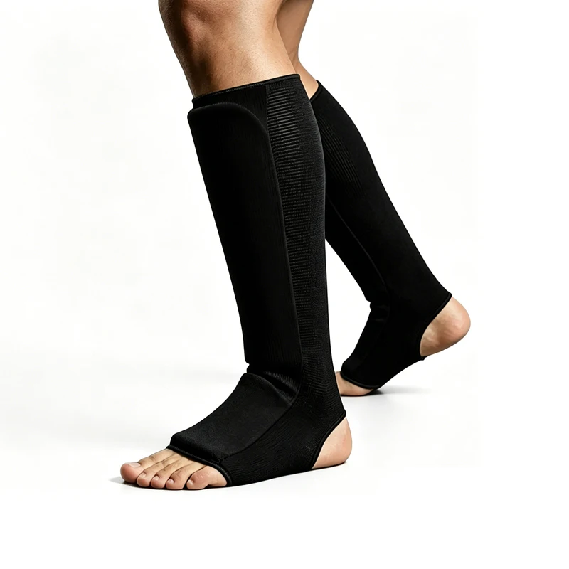 Karate Shin Guards with Instep Protection Stretch Cotton Knit Thick EVA Foam Padding for Kickboxing Muay Thai Training Gear