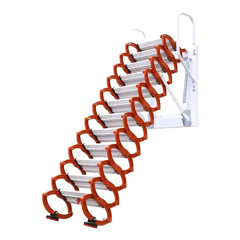 STLF Small Spaces Telescopic Attic Ladder Retractable Step Design Carbon Steel 12.5ft Extended Height 45-75 Climbing Angle