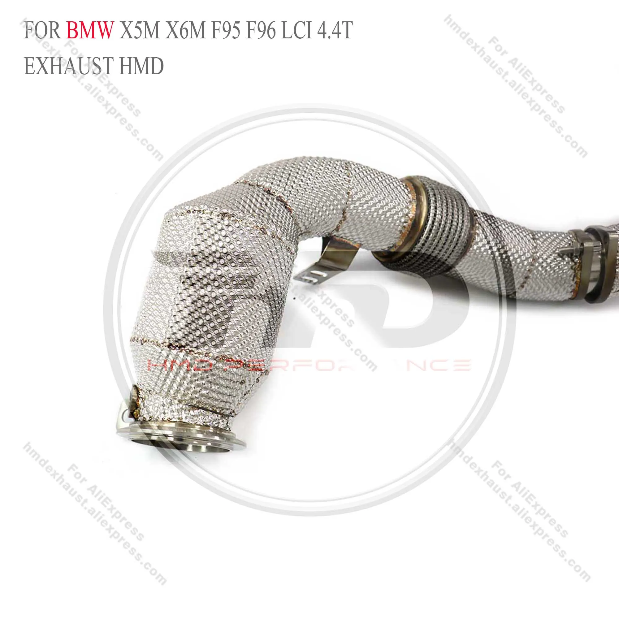Sistema de escapamento hmd, tubo de escapamento de alto desempenho de fluxo para bmw x5m x6m f95 f96 lci 4.4t 2024 + com proteção térmica