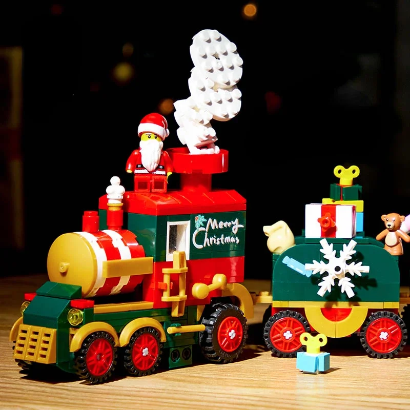 Treno di natale blocchi di costruzione di piccole particelle per bambini modello di assemblaggio educativo ornamenti giocattolo regalo di festa di natale