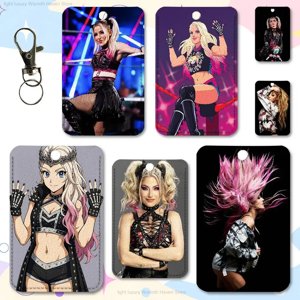 

Wrestling A-Alexa B-Bliss Key Tag Ring Leather Card Holder Key Ring Rectangle Access Card Holder