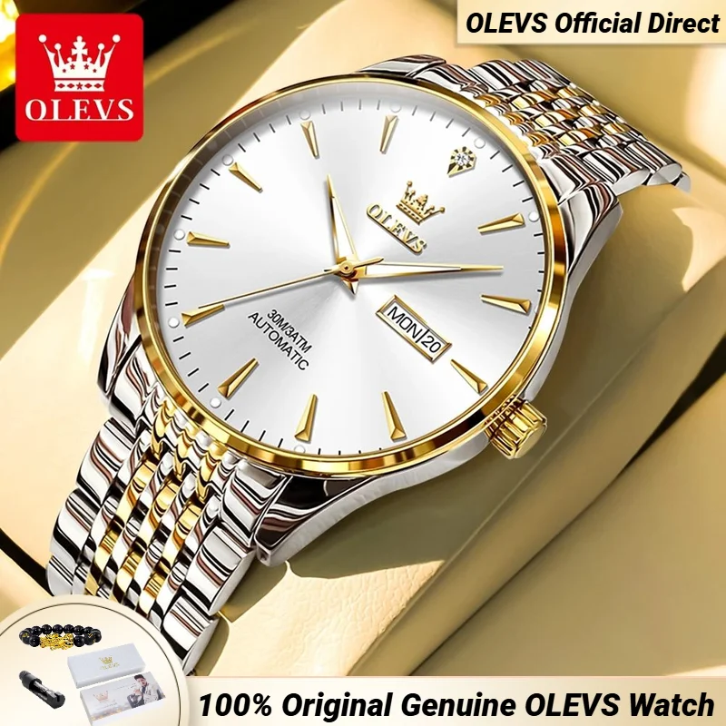 OLEVS 6635 Men Watch Dual Calendar Simplicity Dial Waterproof Luminous High Quality Stainless steel Automatic Mechanical Watches