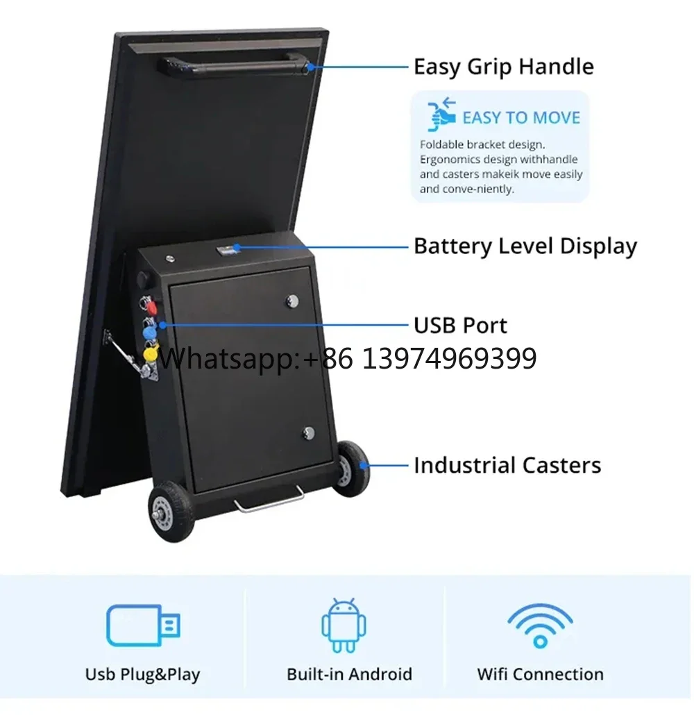 For HDFocus 43 Inch Movable Waterproof Digital Signage Kiosk for Outdoor Advertising for Retail Stores Shopping Malls Subways fa