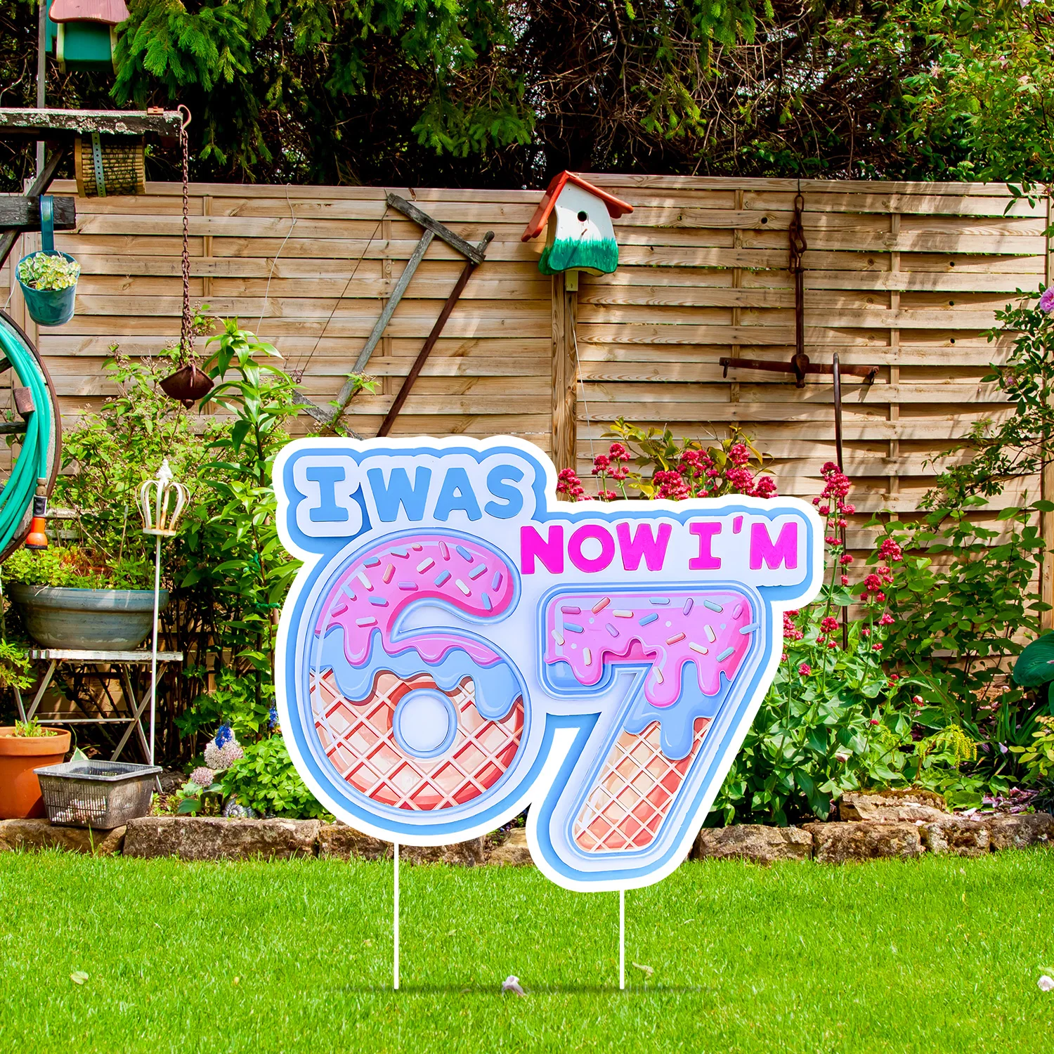 Six Seven Ground Insertion Birthday Outdoor Garden Party Decorations 67 Honeycomb Hanging Banner Desktop Center Piece Kids Favor