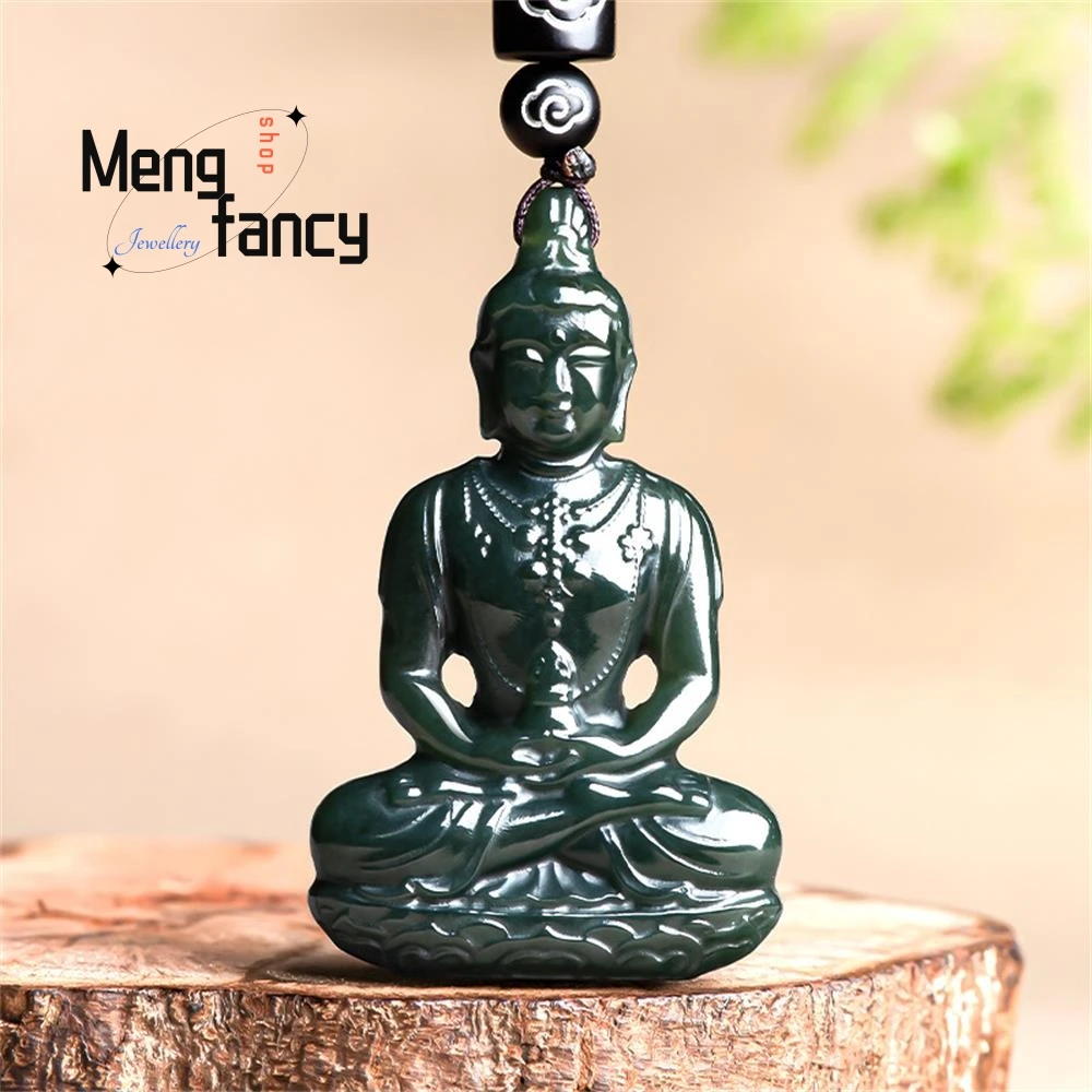 Genuine Natural Old Material Hetian Ink Jade Black Green Jade Vase Guanyin Jade Pendant Buddhist Amulets High-grade Holiday Gift