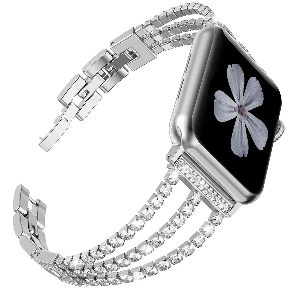 Luxury chain＋diamond strap For Apple Watch Ultra2 10 42mm 46mm 9 8 7 6 5 4 SE 45mm 41mm 44mm 40mm Bracelet band iWatch 42mm 38mm