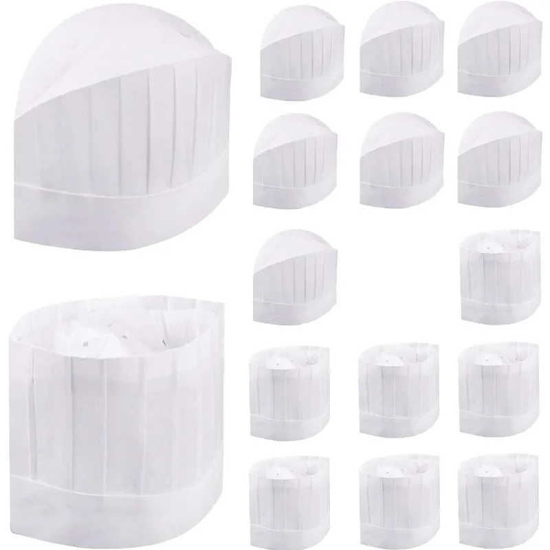 20pcs Disposable Chef Hat Thickened Non-woven Bar Pattern Cloth Texture Kitchen Work Cap High Middle Low Styles Available