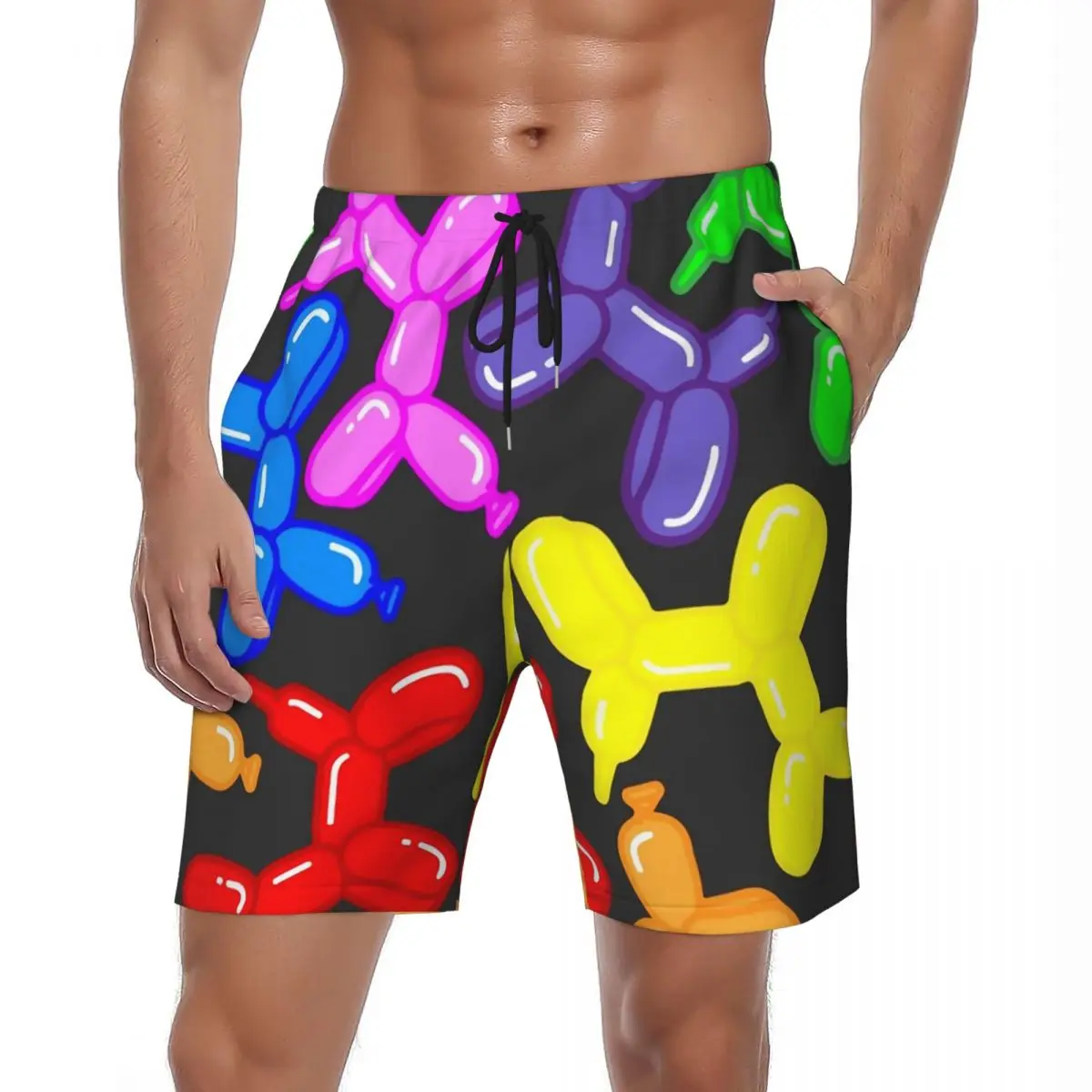 

Мужские шорты для спортзала с воздушным шаром и собакой Y2K, забавные плавки, красочные дышащие шорты для серфинга, высокое качество, большие шорты для доски
