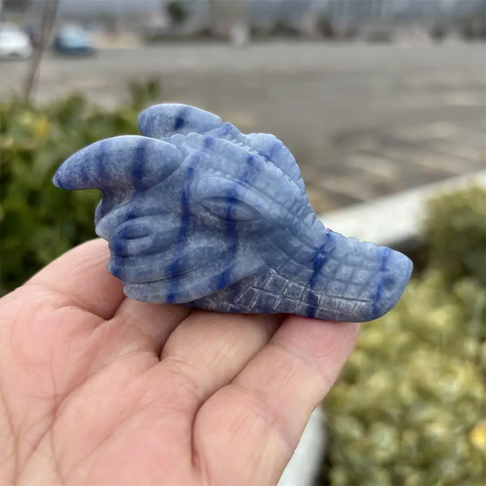 Natural 3inch blue aventurine dragon skull Head Carving Polished Healing Crystal Figurine Home Decor Animal Craft Gift 1pcs