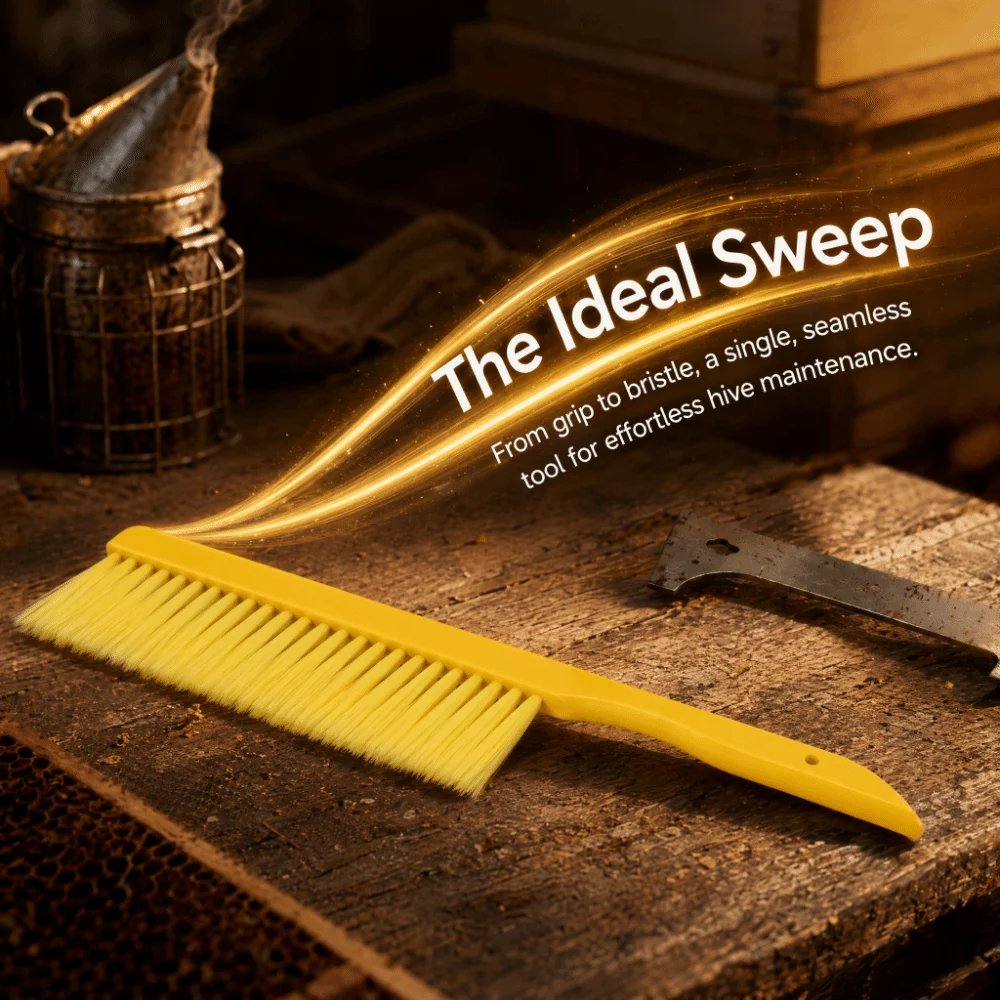Easy Carry Storage Soft Beekeeping Brush Plastic Bright Yellow Bee Brush Tool Lightweight Beehive Brush Beehive Inspection
