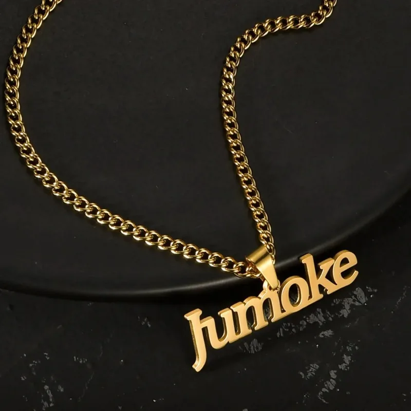 

Customized Name Necklace Pendant Gold Color Personalized Stainless Steel 4mm Side Thick Chain Jewelry for Women Gifts