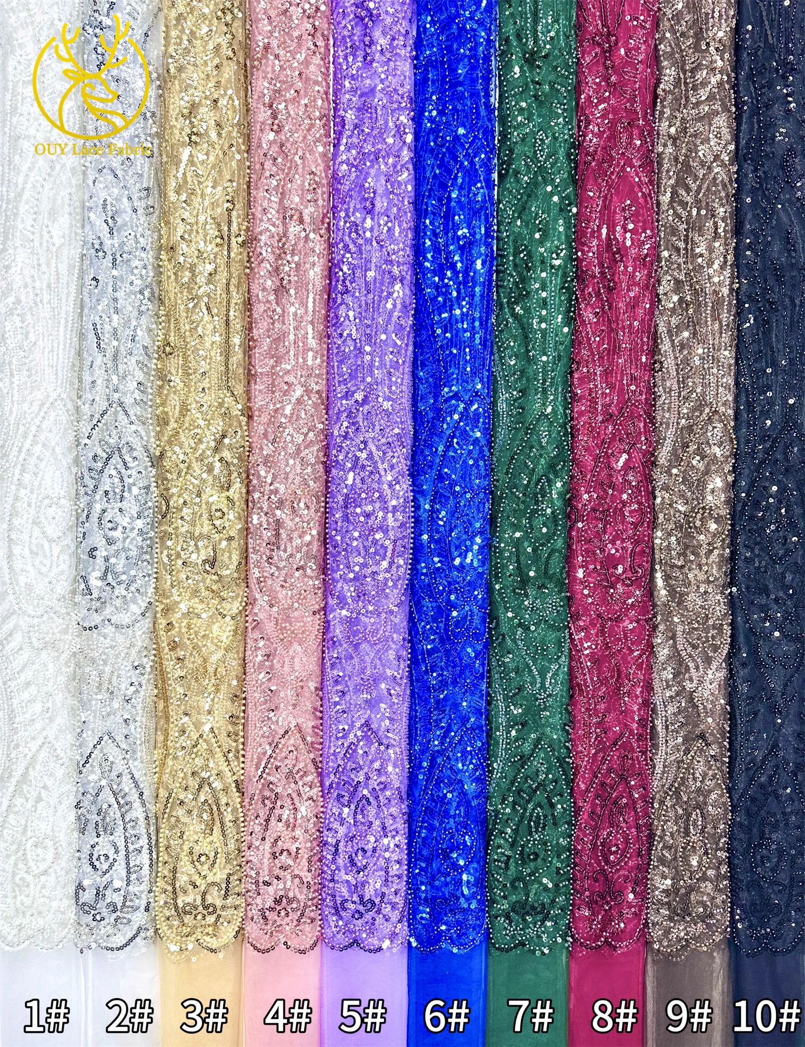 Afrikanischer Perlenstickerei-Spitzenstoff 2026 Neuestes Design Frankreich Nigeria Pailletten Tüll-Spitzenstoff für Damen Hochzeits- und Abendkleider – Detail 32