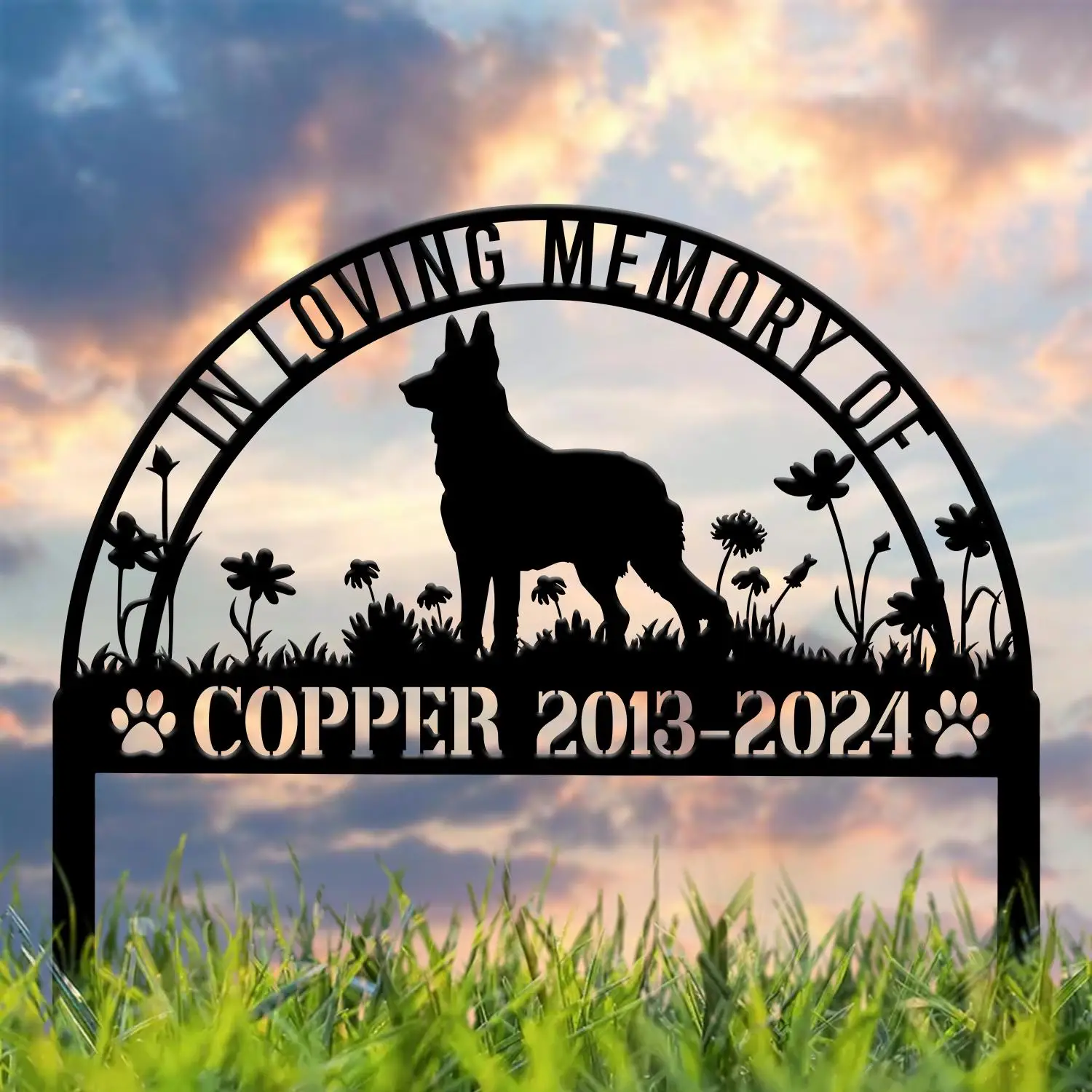 

Custom German Shepherd Memorial Metal Stake Personalized Pet Grave Marker Remembrance Sign Sympathy Gift German Shepherd Loss