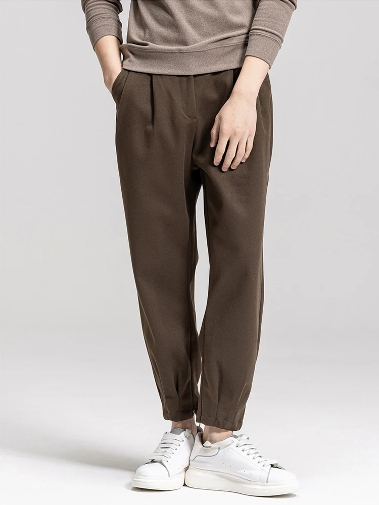 

Men's Woolen Harlan Pants Winter Thiened Fce Trimmed Slim Fit Color Casual Nine Point Pants Harlan Sle