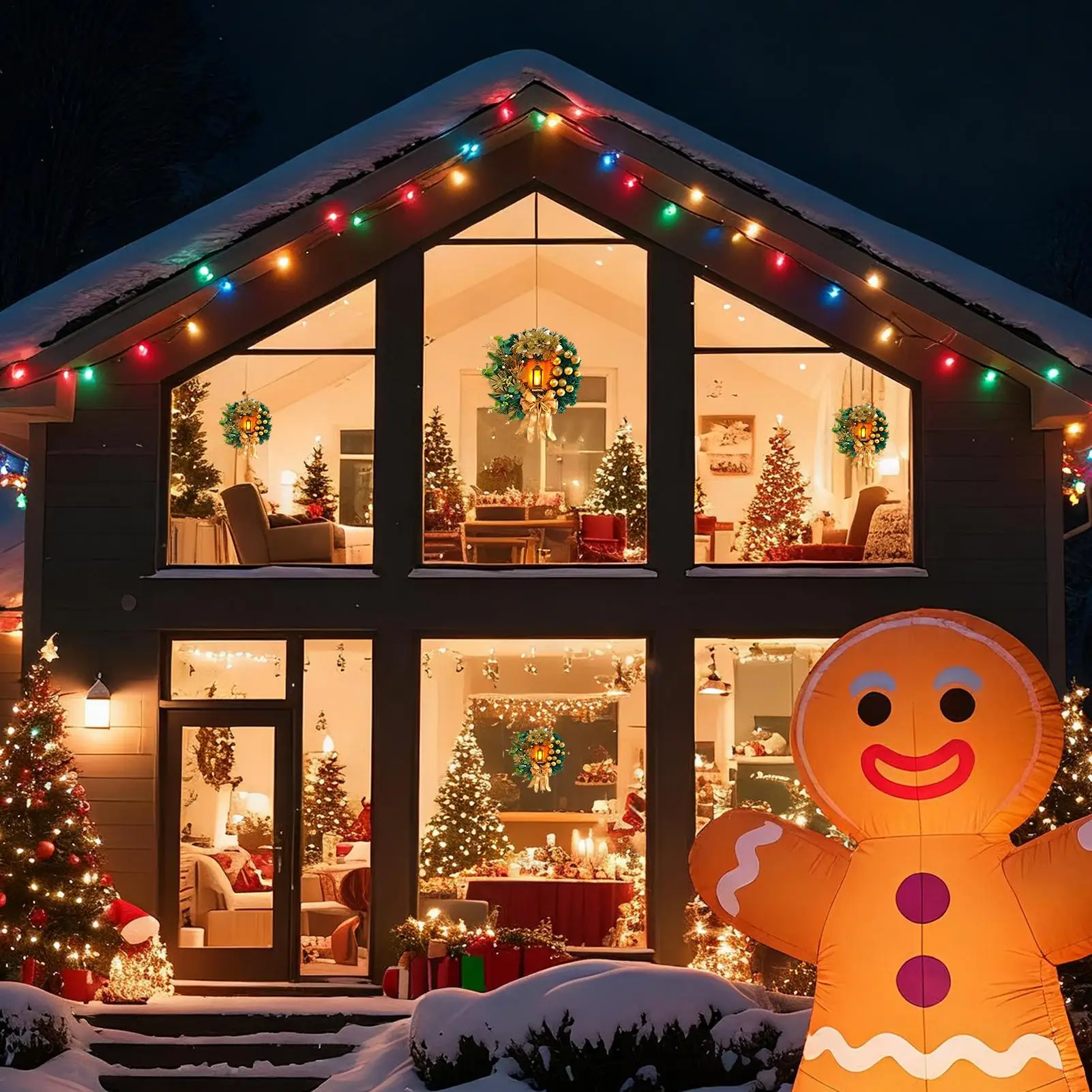 

Рождественский дверной венок с подсветкой, искусственный бант, венок, домашнее праздничное украшение для входной двери, стены, камина, окна