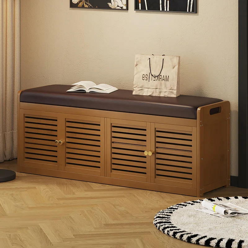 Soft-wrapped shoe changing stool, integrated shoe rack with cabinet doors, multi-layer dustproof small shoe cabinet