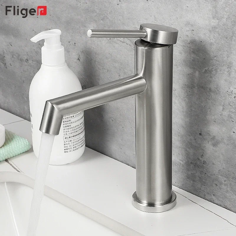 Fliger Modern Basin Faucets Tall Bathroom Faucet Stainless steel Waterfall Bathroom Sink Faucet Hot Cold Water Mixer Taps