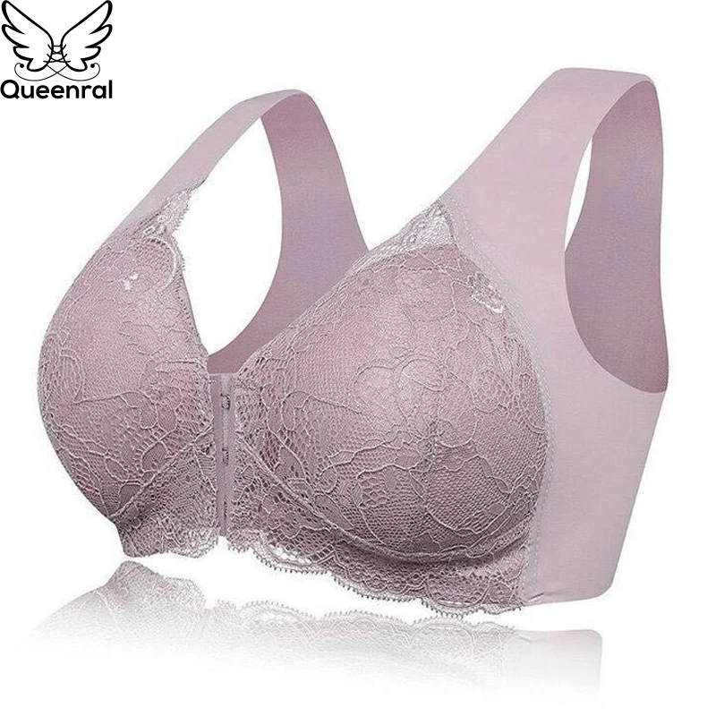 Sexy lingerie feminina push up sutiãs para mulher mais tamanho sem costura sutiã de renda fechamento frontal sem fio reunir bralette