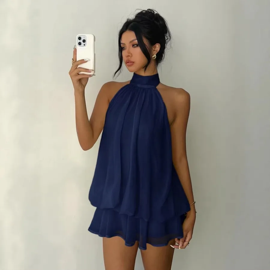 

Новый стиль 2026 - Европейско-американский модный облегающий комбинезон с открытой спиной и вырезом на талии для женщин, короткая юбка