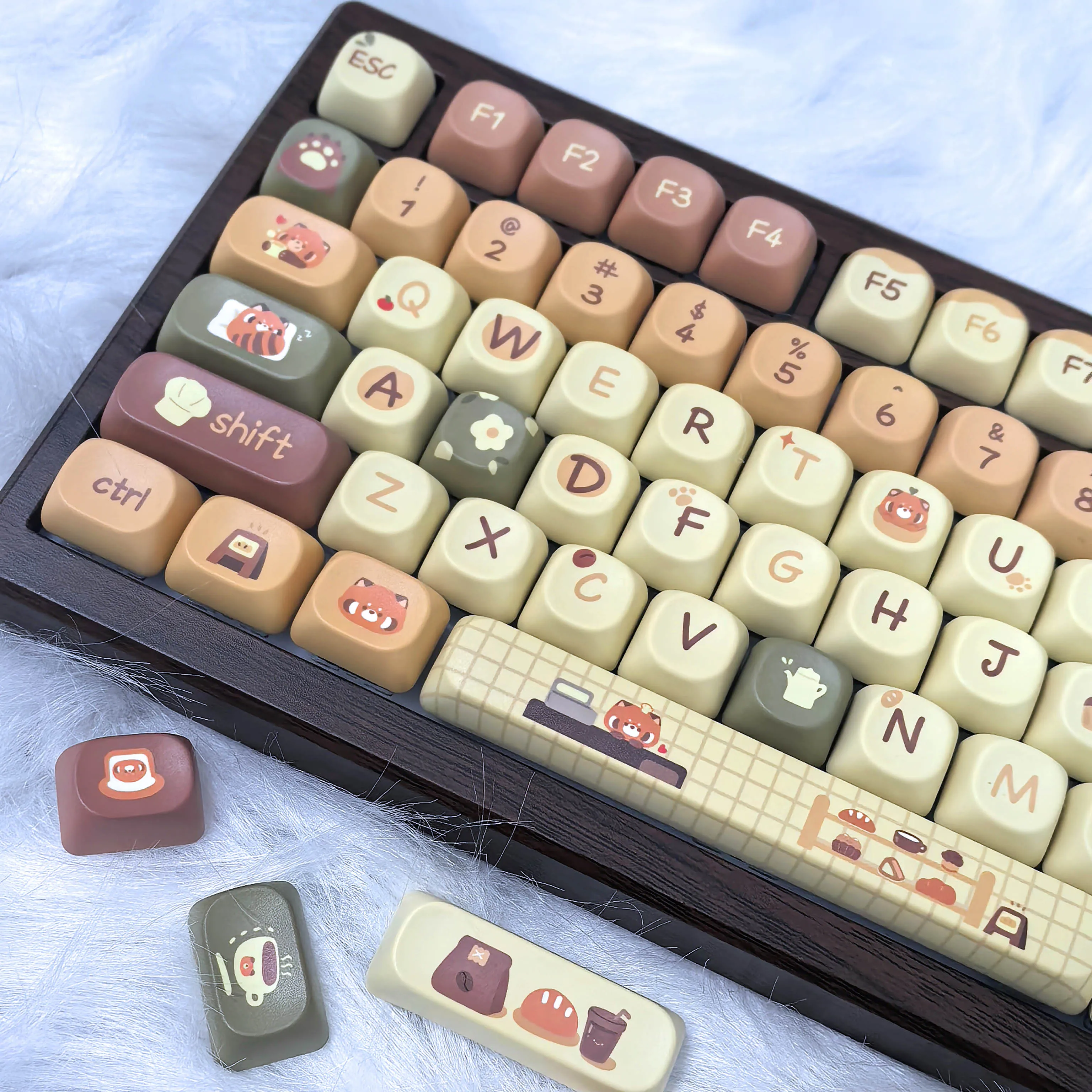 

MOA Keycaps Red Panda Coffee House Cute Retro Color Keycaps For Mechanical Keyboard Accessories Keycap Set