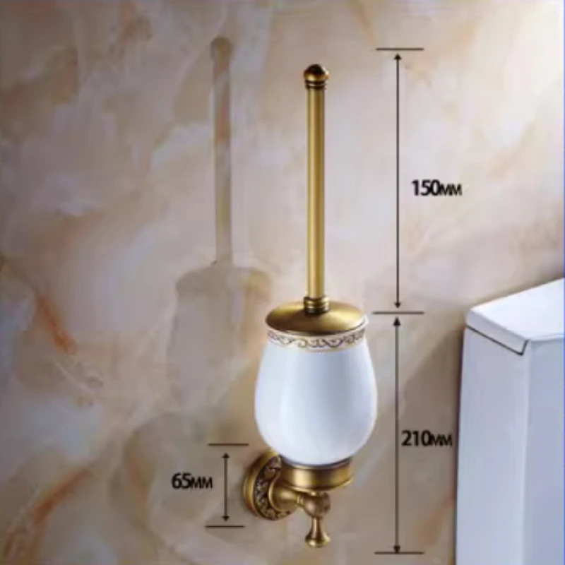 European Vintage Brass Bathroom Accessory Antique Toilet Brush Holder Luxury Bath Scrubber Cup for Classic Bathroom Fixture