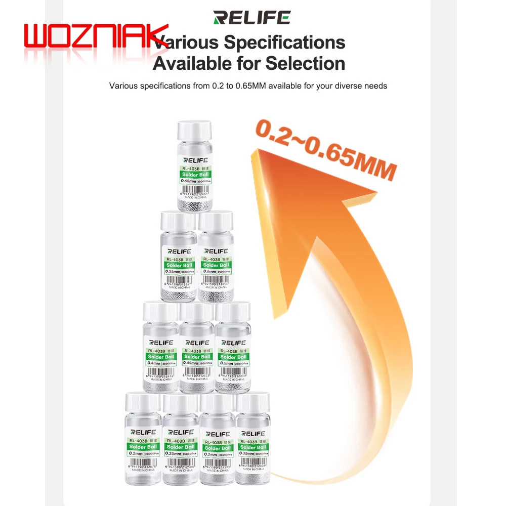 RELIFE RL-403B Solder Balls with Lead Tin Beads Ranging from Used for Computer Motherboard Maintenance PCB BGA Chip Soldering