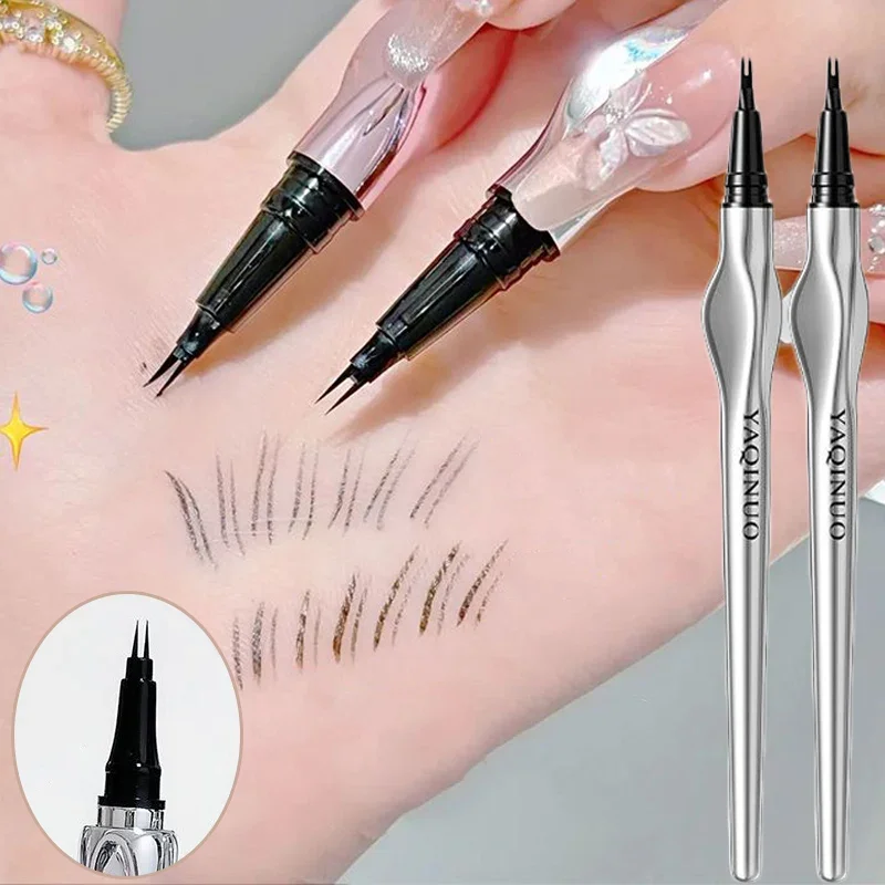 Ultra-fine 2 จุด Silver Eyebrow ปากกา Liquid Wild Eyebrow Tattoo กันน้ํา Silkworm Brow ปากกา long Lasting Eye Make Up เครื่องสําอางค์